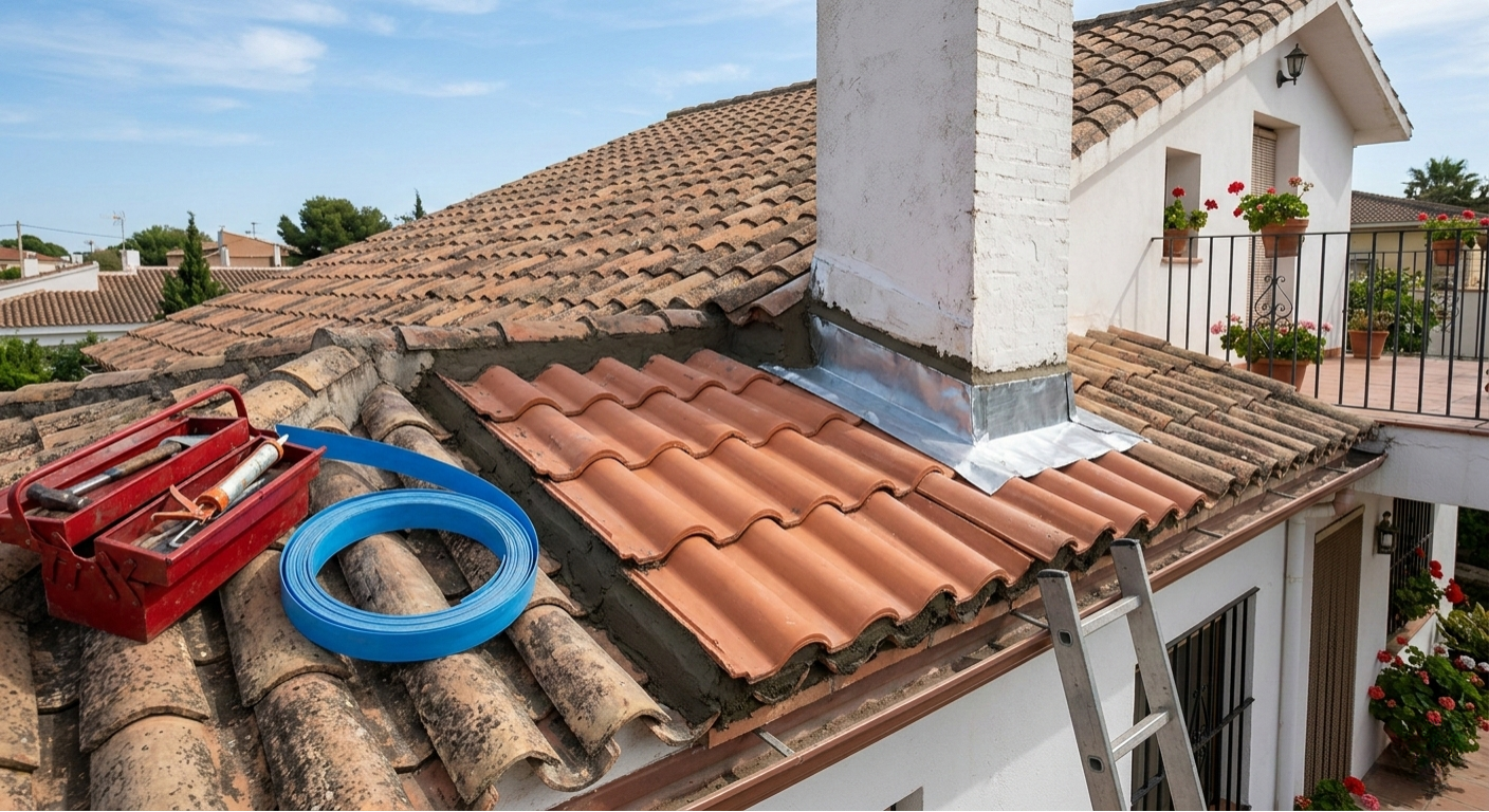 Detalle de reparación de tejado en Valencia